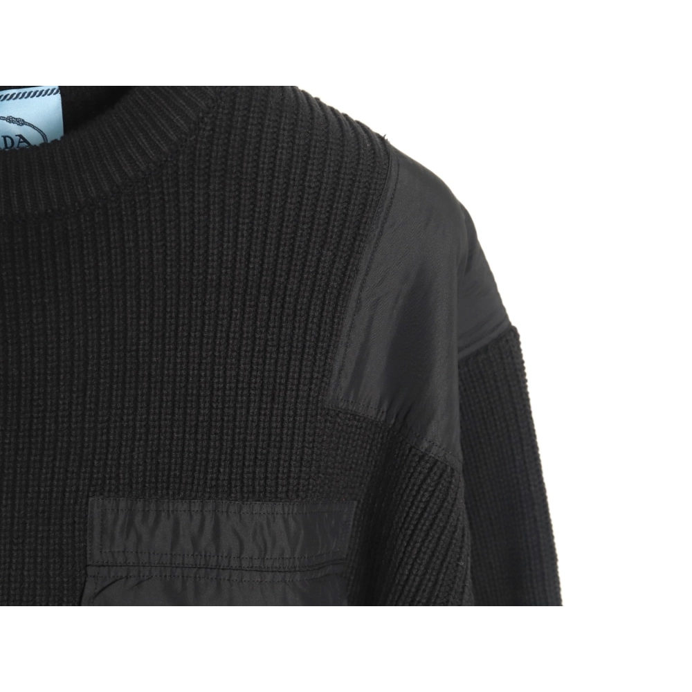 Prada triangle logo iron plate knitted pullover sweater,Prada Sweatshirt,Sweatshirt,APPAREL