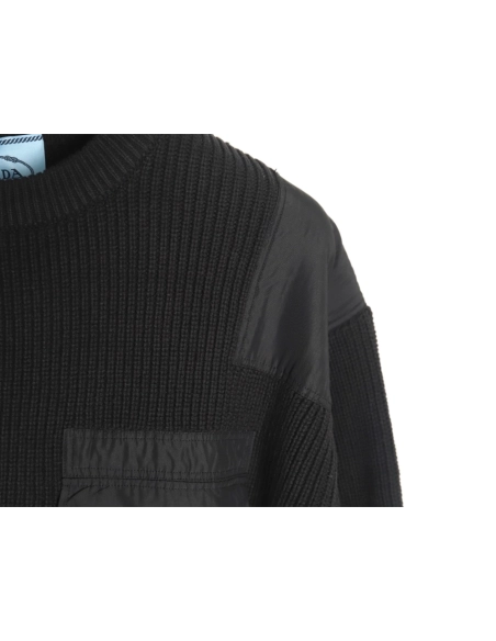 Prada triangle logo iron plate knitted pullover sweater,Prada Sweatshirt,Sweatshirt,APPAREL