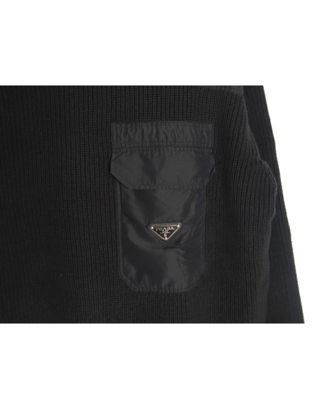 Prada triangle logo iron plate knitted pullover sweater,Prada Sweatshirt,Sweatshirt,APPAREL