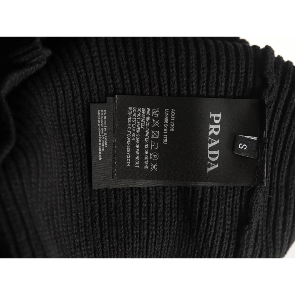 Prada triangle logo iron plate knitted pullover sweater,Prada Sweatshirt,Sweatshirt,APPAREL
