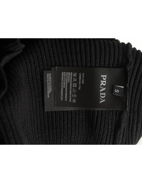 Prada triangle logo iron plate knitted pullover sweater,Prada Sweatshirt,Sweatshirt,APPAREL