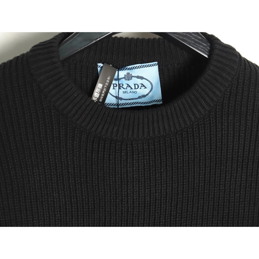 Prada triangle logo iron plate knitted pullover sweater,Prada Sweatshirt,Sweatshirt,APPAREL