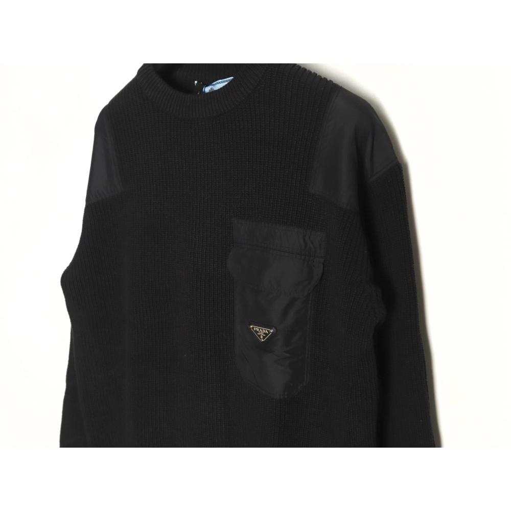 Prada triangle logo iron plate knitted pullover sweater,Prada Sweatshirt,Sweatshirt,APPAREL