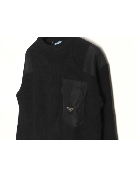 Prada triangle logo iron plate knitted pullover sweater,Prada Sweatshirt,Sweatshirt,APPAREL