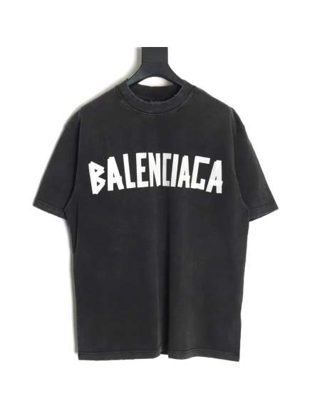 Balenciaga Washed Tape Letters Short Sleeve TShirt,Balenciaga T Shirt,Tshirt,APPAREL