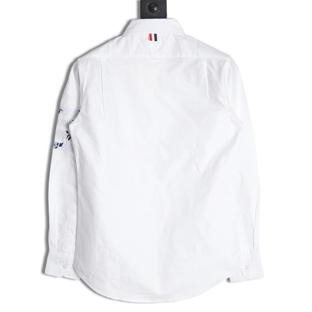 Thom Browne FourBar Embroidery Long Sleeve Shirt,Thom Browne Shirt,Shirt,APPAREL