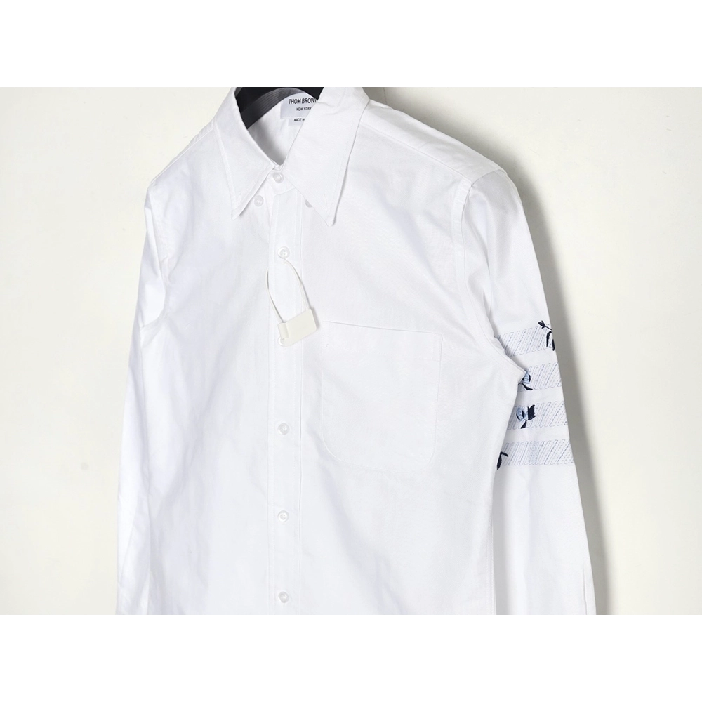 Thom Browne FourBar Embroidery Long Sleeve Shirt,Thom Browne Shirt,Shirt,APPAREL