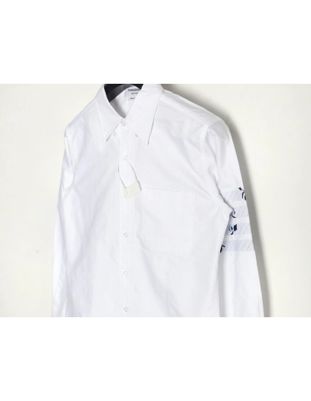 Thom Browne FourBar Embroidery Long Sleeve Shirt,Thom Browne Shirt,Shirt,APPAREL