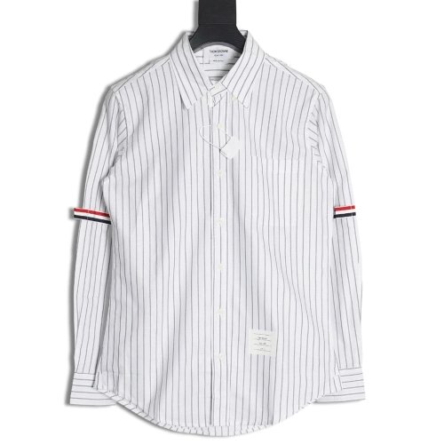 Thom Browne Cotton Vertical Stripe Double Ribbon Long Sleeve Shirt,Thom Browne Shirt,Shirt,APPAREL