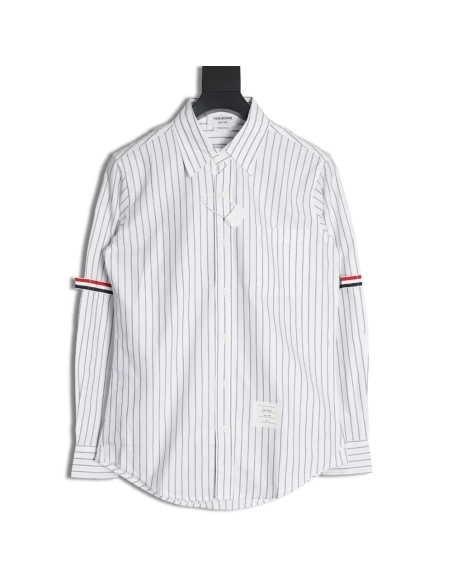Thom Browne Cotton Vertical Stripe Double Ribbon Long Sleeve Shirt,Thom Browne Shirt,Shirt,APPAREL