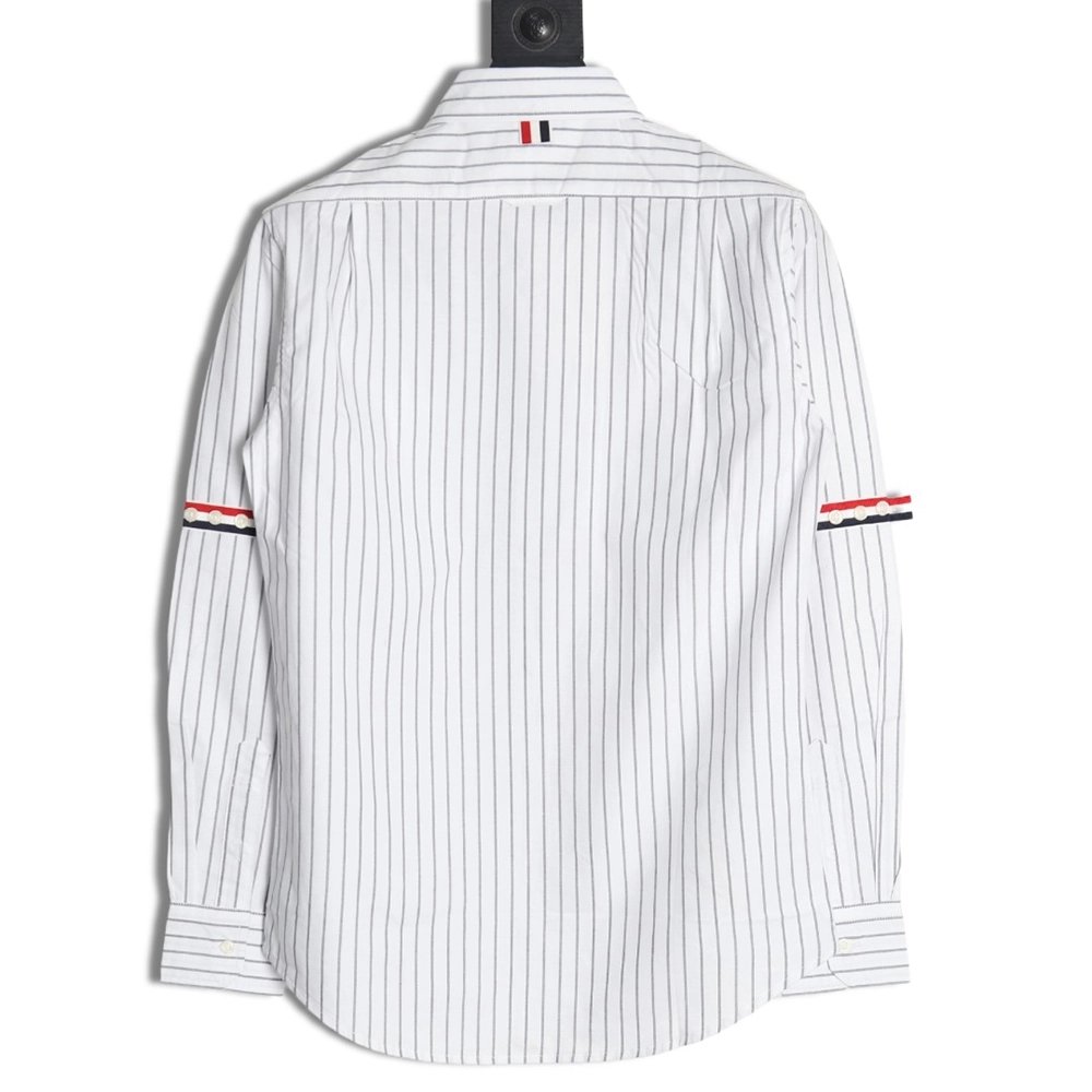Thom Browne Cotton Vertical Stripe Double Ribbon Long Sleeve Shirt,Thom Browne Shirt,Shirt,APPAREL