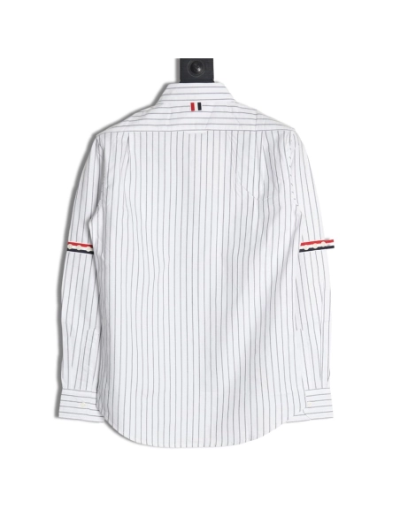 Thom Browne Cotton Vertical Stripe Double Ribbon Long Sleeve Shirt,Thom Browne Shirt,Shirt,APPAREL