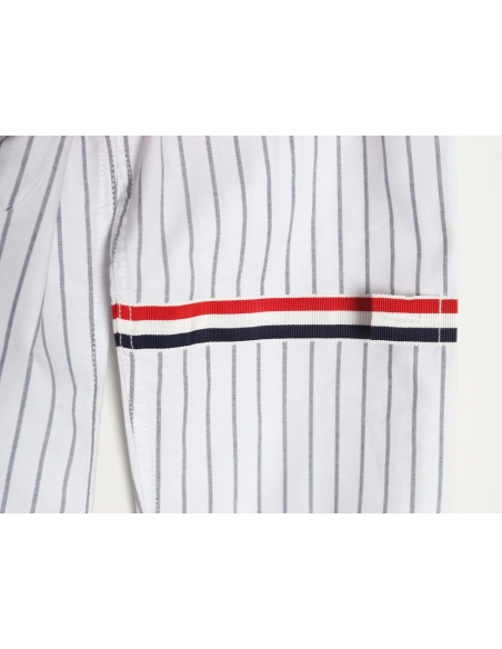 Thom Browne Cotton Vertical Stripe Double Ribbon Long Sleeve Shirt,Thom Browne Shirt,Shirt,APPAREL