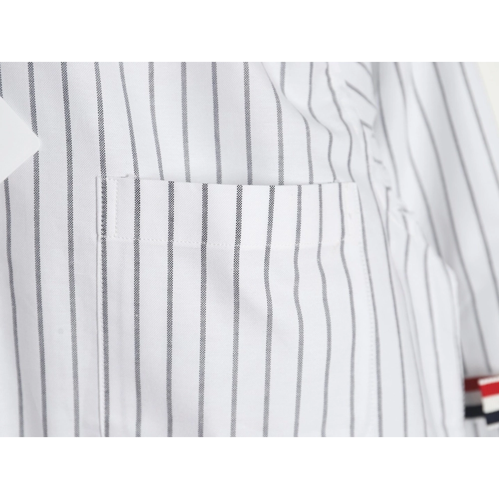 Thom Browne Cotton Vertical Stripe Double Ribbon Long Sleeve Shirt,Thom Browne Shirt,Shirt,APPAREL