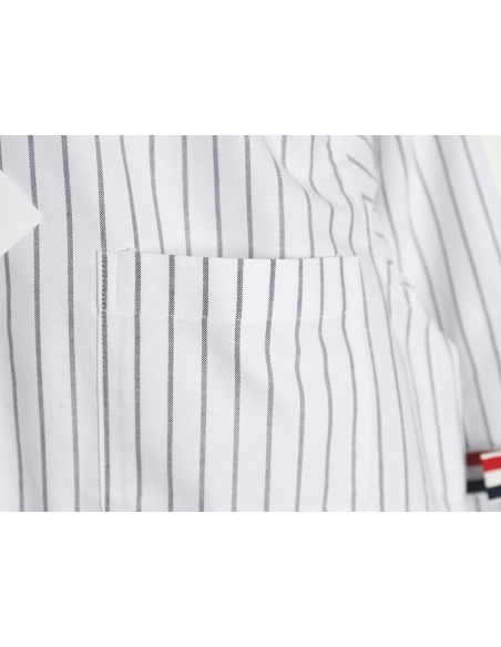 Thom Browne Cotton Vertical Stripe Double Ribbon Long Sleeve Shirt,Thom Browne Shirt,Shirt,APPAREL