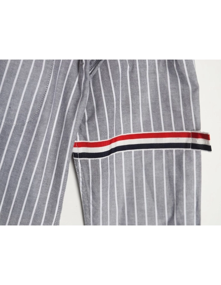 Thom Browne Cotton Vertical Stripe Double Ribbon Long Sleeve Shirt,Thom Browne Shirt,Shirt,APPAREL