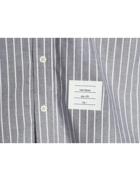 Thom Browne Cotton Vertical Stripe Double Ribbon Long Sleeve Shirt,Thom Browne Shirt,Shirt,APPAREL