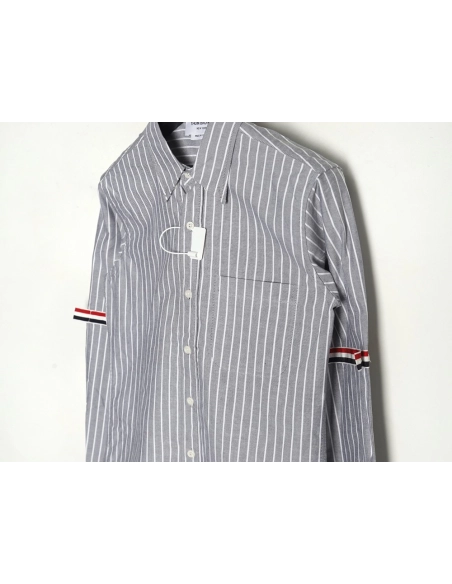 Thom Browne Cotton Vertical Stripe Double Ribbon Long Sleeve Shirt,Thom Browne Shirt,Shirt,APPAREL