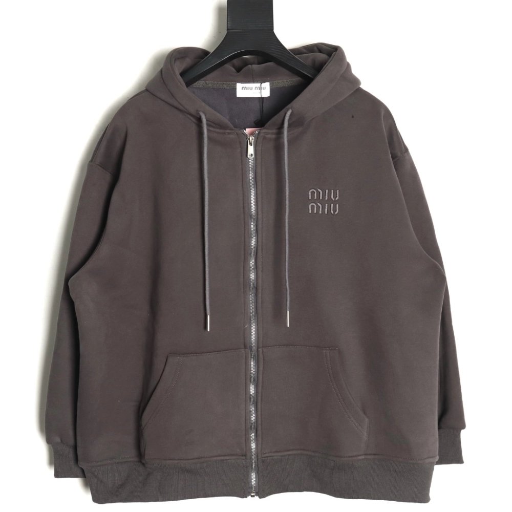 Miu Miu embroidered logo velvet zipup jacket,Miu Miu Jacket,Jacket,APPAREL