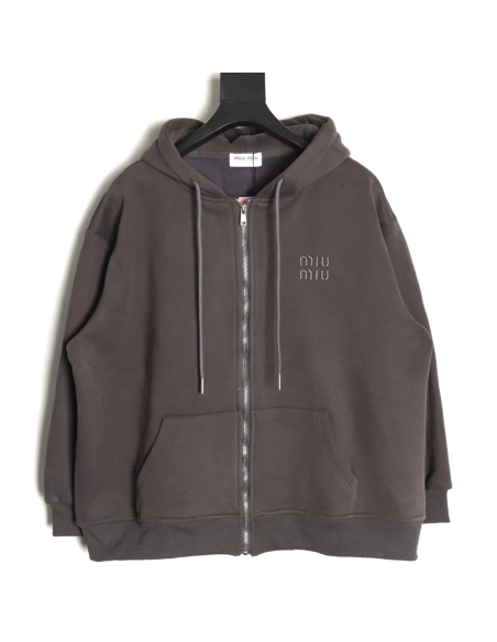 Miu Miu embroidered logo velvet zipup jacket,Miu Miu Jacket,Jacket,APPAREL
