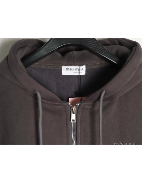 Miu Miu embroidered logo velvet zipup jacket,Miu Miu Jacket,Jacket,APPAREL