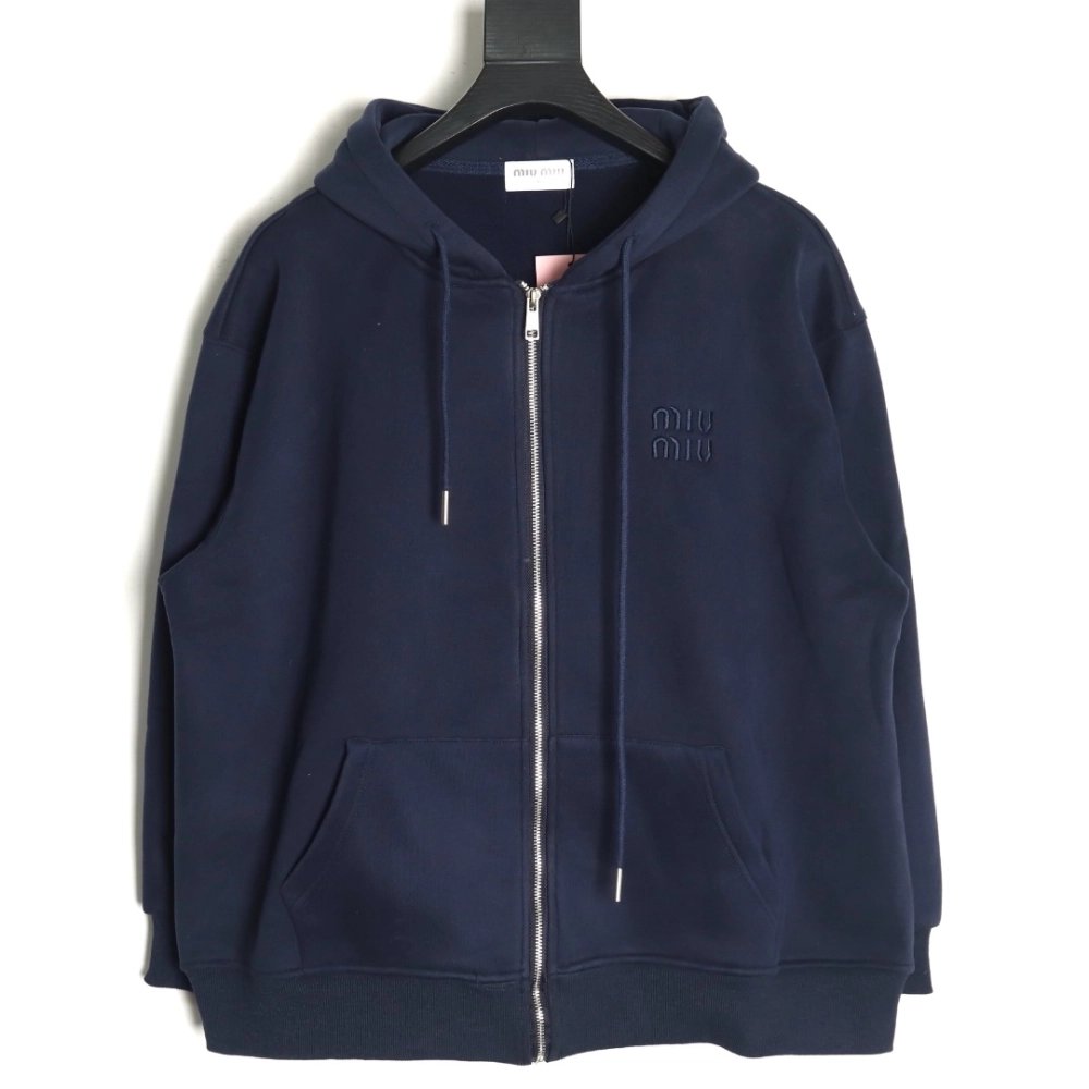 Miu Miu embroidered logo velvet zipup jacket,Miu Miu Jacket,Jacket,APPAREL