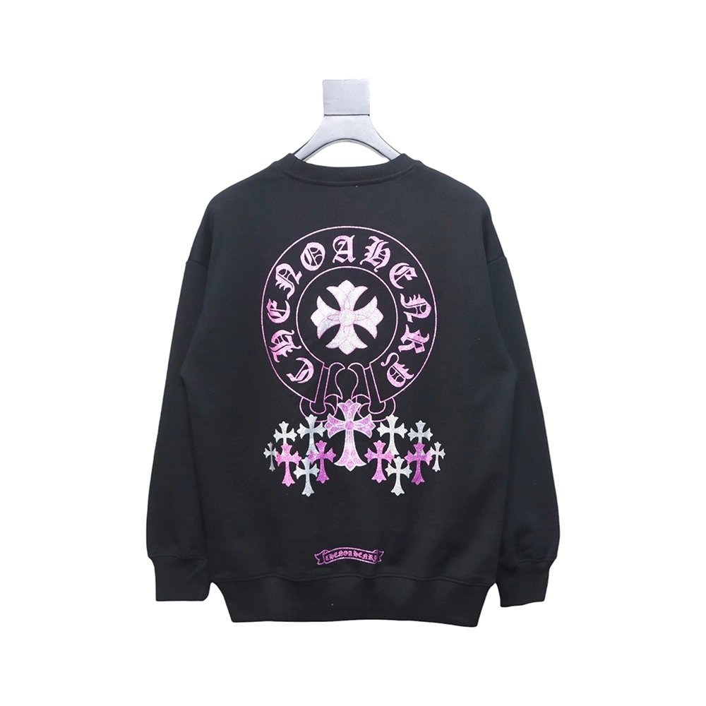Chrome Hearts Pink Horseshoe Cross Print Crewneck Sweatshirt,Chrome Hearts Sweatshirt,Sweatshirt,APPAREL
