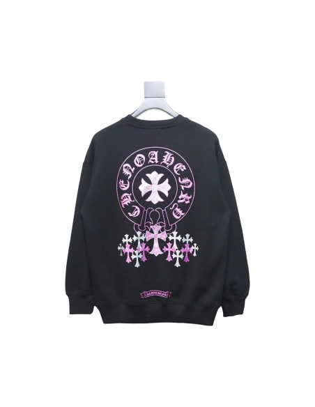 Chrome Hearts Pink Horseshoe Cross Print Crewneck Sweatshirt,Chrome Hearts Sweatshirt,Sweatshirt,APPAREL