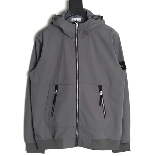 Stone Island Plain Hooded ZipUp Jacket,Stone Island Jacket,Jacket,APPAREL