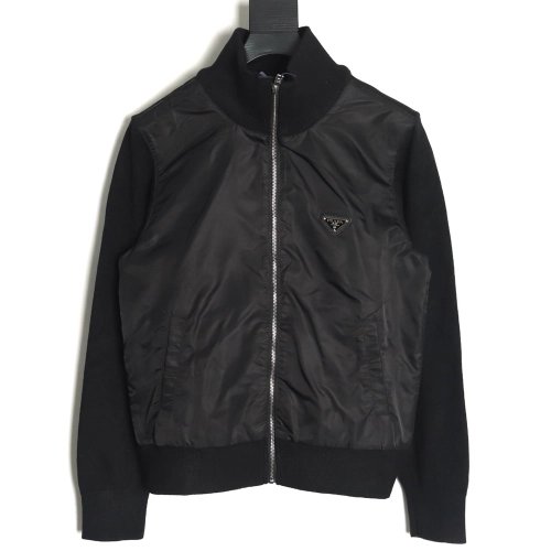Prada inverted triangle logo nylon splicing wool jacket,Prada Jacket,Jacket,APPAREL