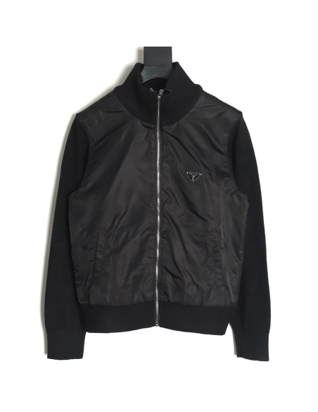 Prada inverted triangle logo nylon splicing wool jacket,Prada Jacket,Jacket,APPAREL