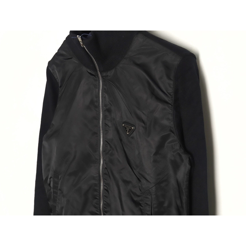 Prada inverted triangle logo nylon splicing wool jacket,Prada Jacket,Jacket,APPAREL