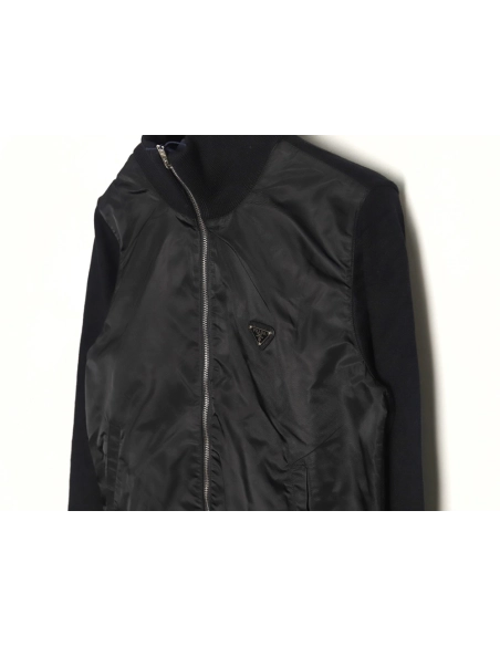 Prada inverted triangle logo nylon splicing wool jacket,Prada Jacket,Jacket,APPAREL