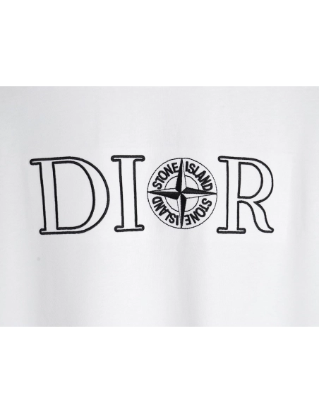 Dior &amp; Stone island co-branded embroidered logo short-sleeved T-shirt,Dior