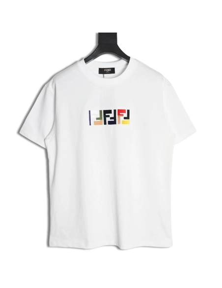 Fendi colorful embroidered ff letter pattern short-sleeved T-shirt,Fendi