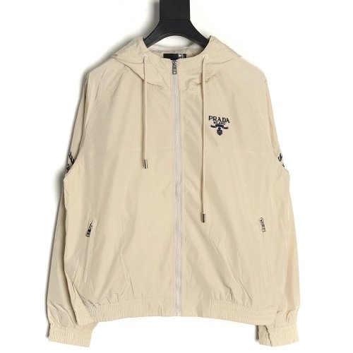 Prada Embroidered Logo Zip-Up Jacket,Prada
