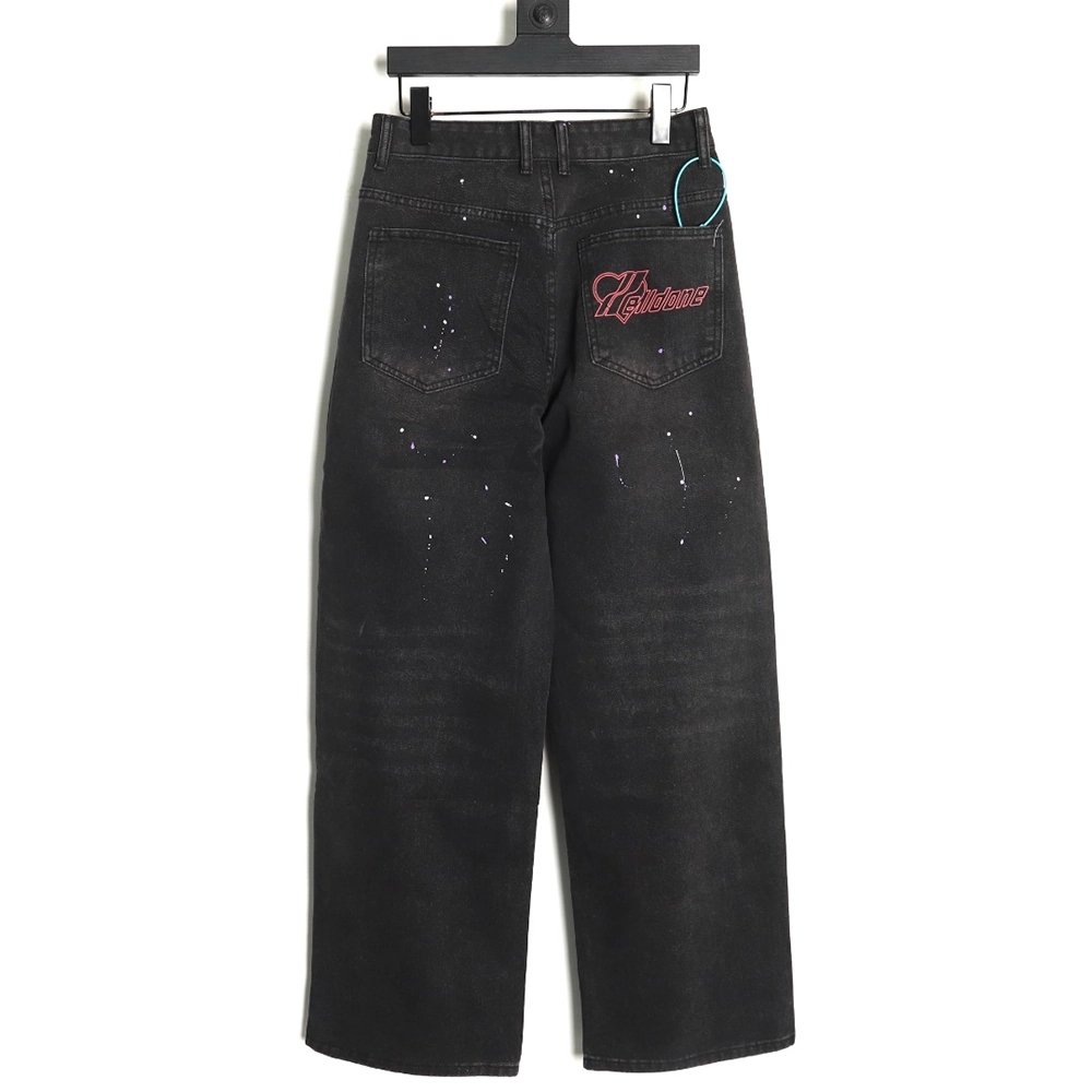 We11 Done embroidered lettering ripped washed denim wide-leg pants,We11done