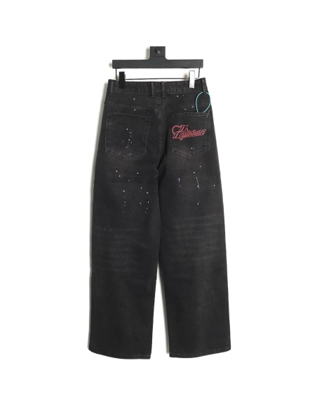 We11 Done embroidered lettering ripped washed denim wide-leg pants,We11done
