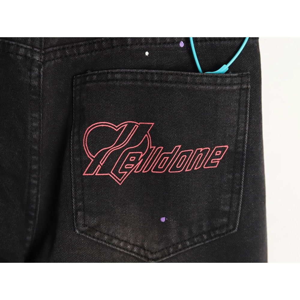 We11 Done embroidered lettering ripped washed denim wide-leg pants,We11done