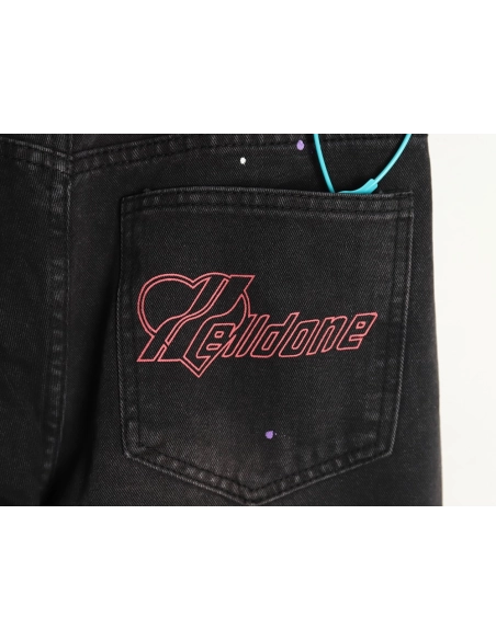 We11 Done embroidered lettering ripped washed denim wide-leg pants,We11done
