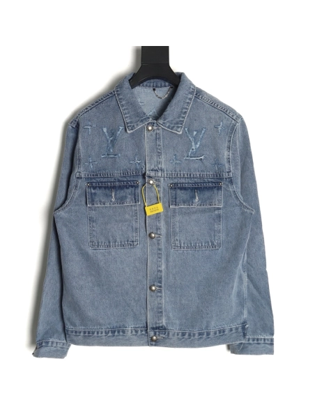 Louis Vuitton laser-positioned LoGo distressed denim jacket,Louis Vuitton