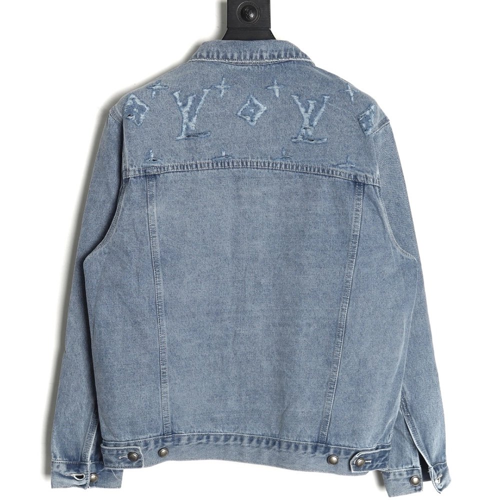 Louis Vuitton laser-positioned LoGo distressed denim jacket,Louis Vuitton