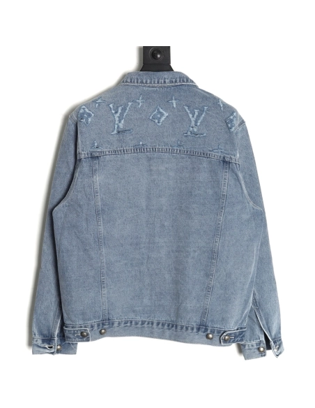Louis Vuitton laser-positioned LoGo distressed denim jacket,Louis Vuitton