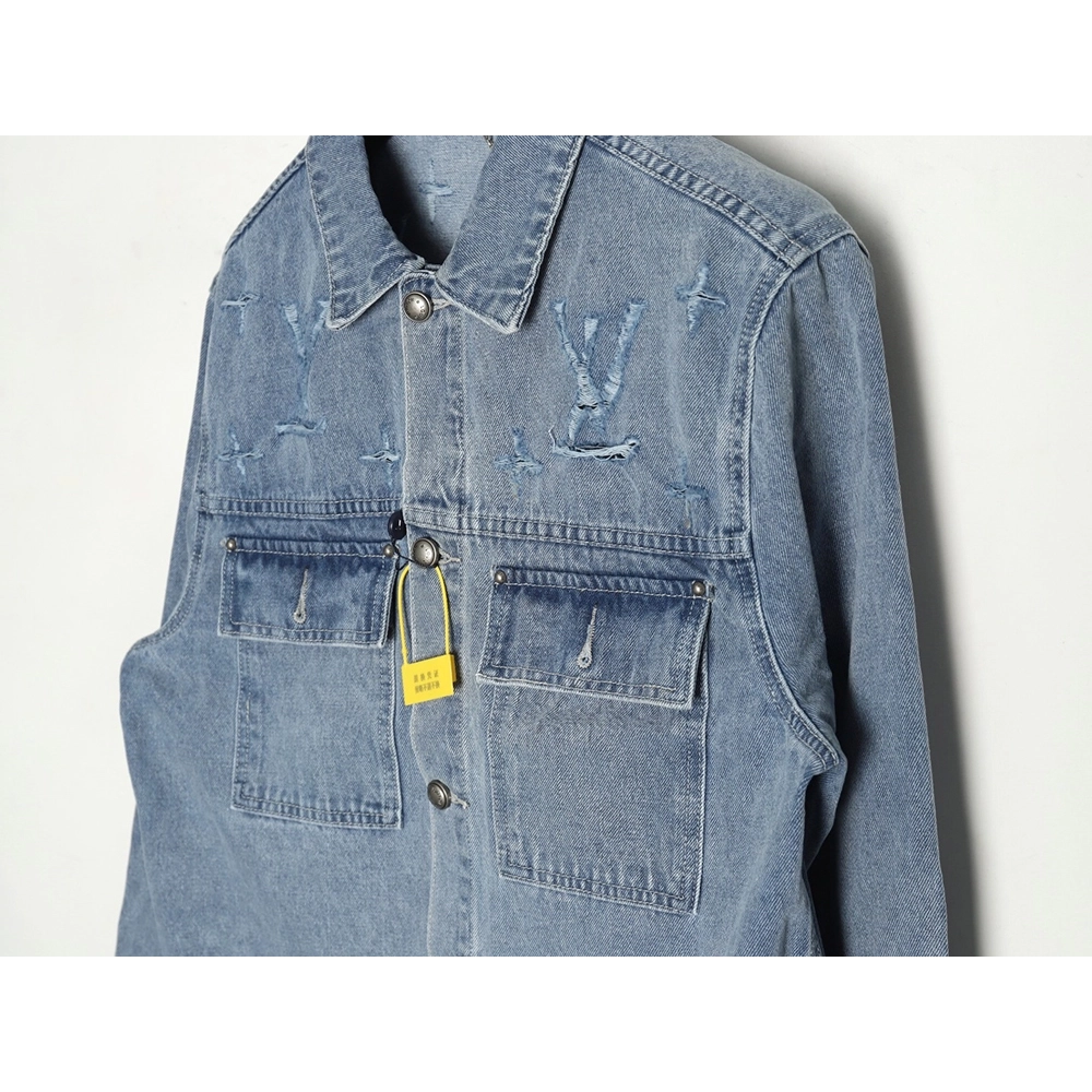 Louis Vuitton laser-positioned LoGo distressed denim jacket,Louis Vuitton