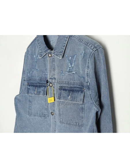 Louis Vuitton laser-positioned LoGo distressed denim jacket,Louis Vuitton