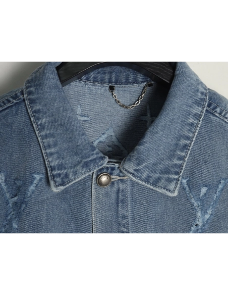 Louis Vuitton laser-positioned LoGo distressed denim jacket,Louis Vuitton
