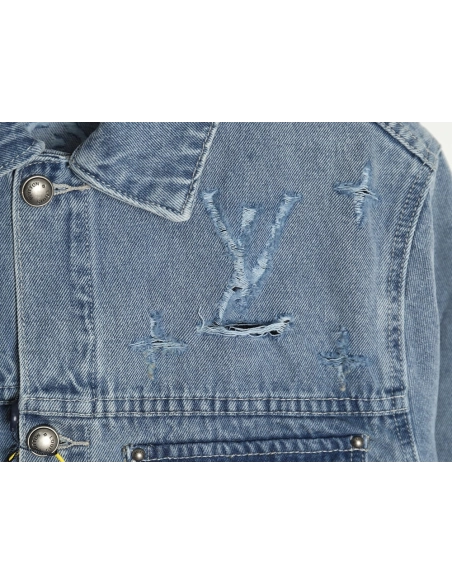 Louis Vuitton laser-positioned LoGo distressed denim jacket,Louis Vuitton