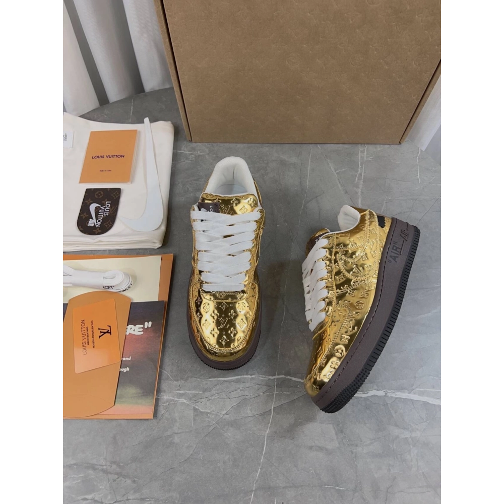 Louis Vuitton x Air Force 1 Low Metallic Gold,NIKE AIR FORCE,NIKE SHOES Reps