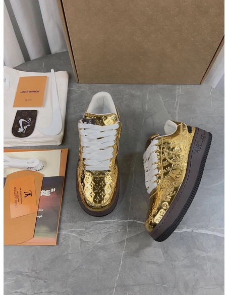 Louis Vuitton x Air Force 1 Low Metallic Gold,NIKE AIR FORCE,NIKE SHOES Reps