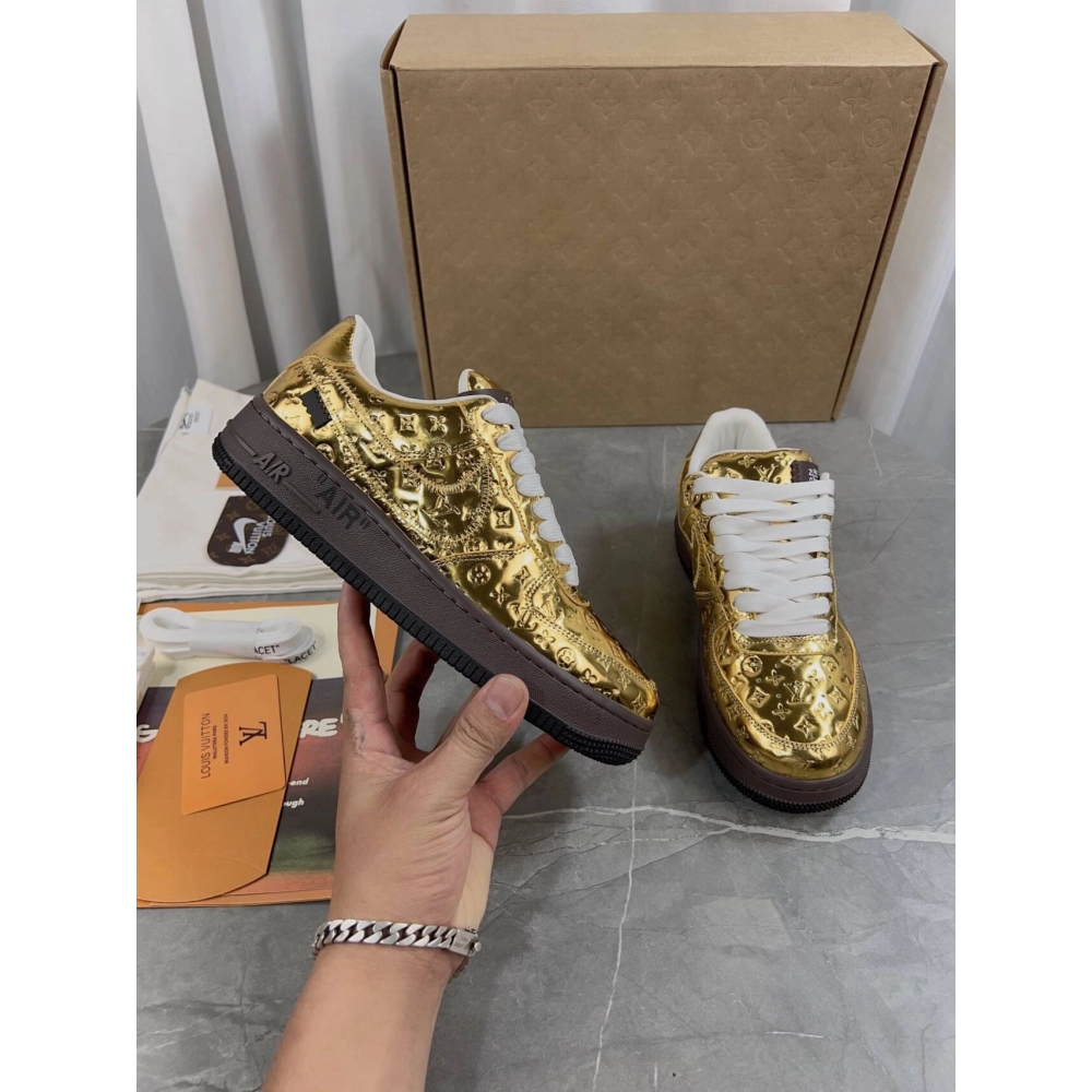 Louis Vuitton x Air Force 1 Low Metallic Gold,NIKE AIR FORCE,NIKE SHOES Reps